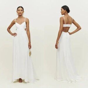 Reformation White Cutout Button-Back Gown | Size 4 | Worn Once